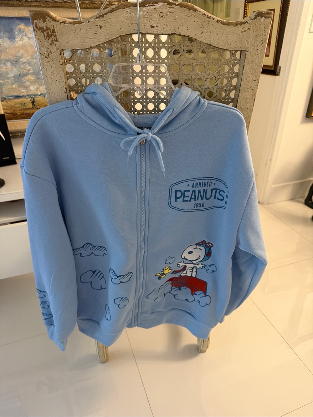 Peanuts Light Blue/Red/White Snoopy & Woodstock Zip Hoodie